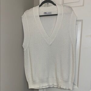 Zara Women's White Knit V-Neck Sweater Vest
